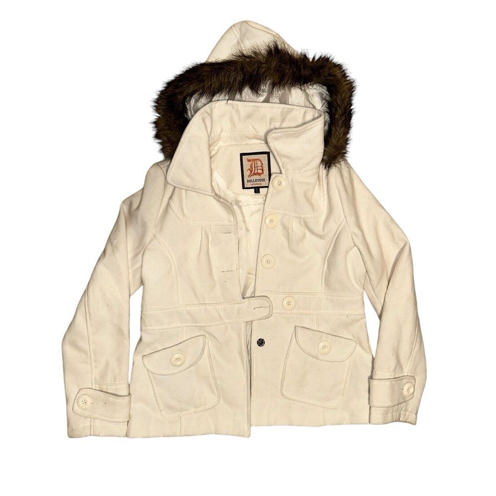 Vintage Dollhouse White Hooded Women's Jacket Size XLarge